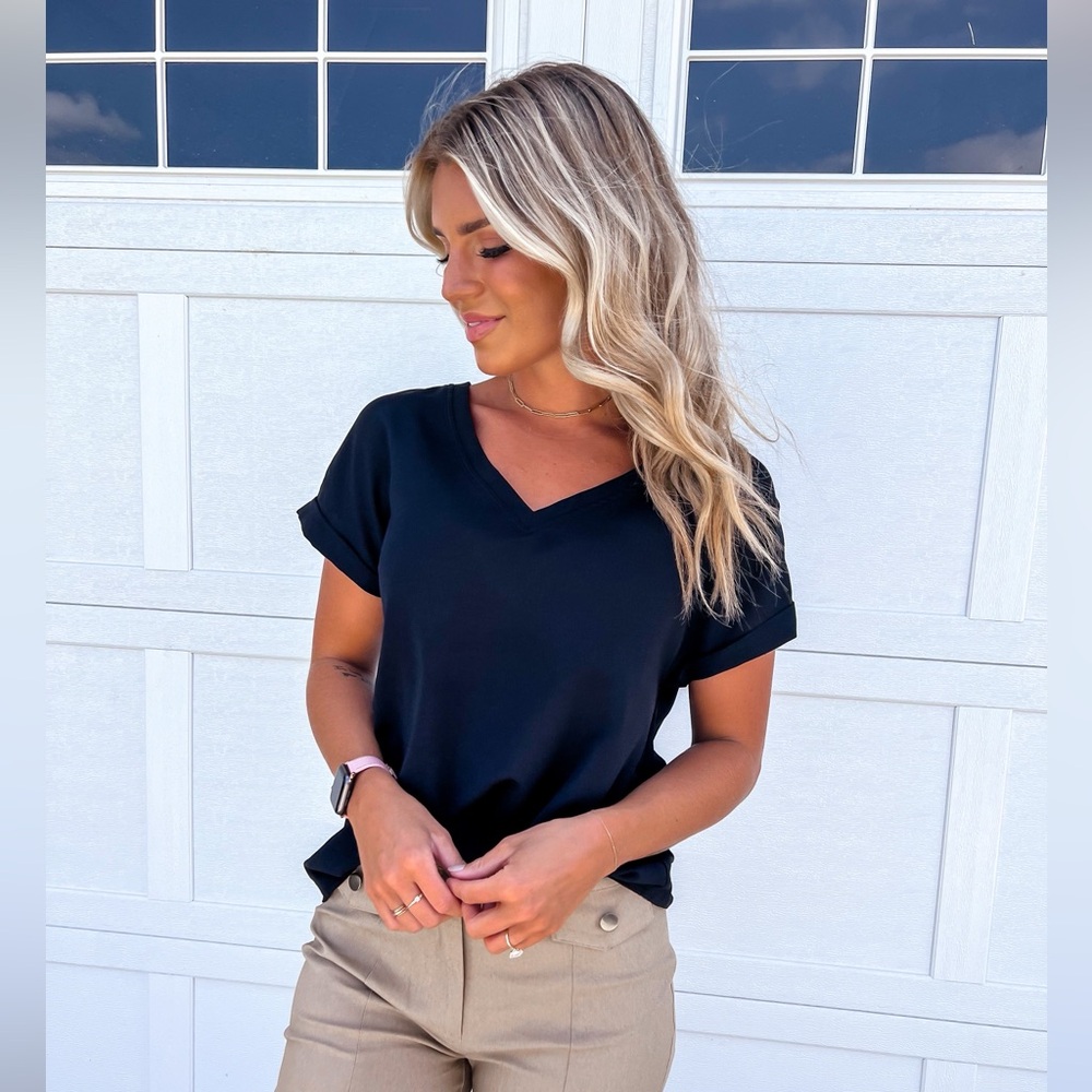 Black Basic V Neck